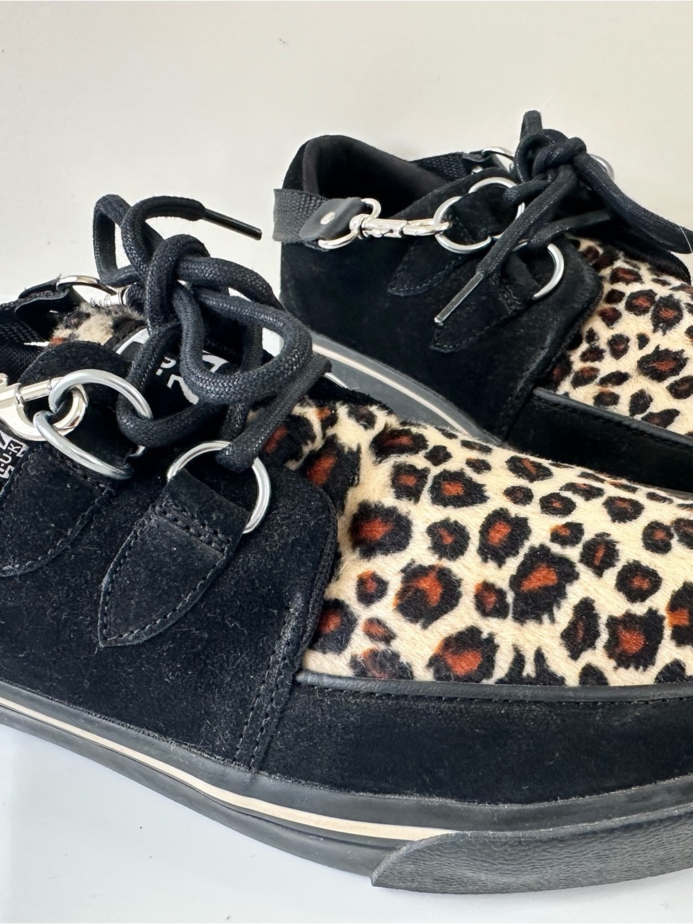 T.U.K Black Suede Sneakers with Leopard Print